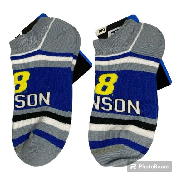 For Bare Feet Jimmie Johnson #48 Blue Yellow Stripe Ankle Socks M 6-11 W 5-10 M - Picture 1 of 10